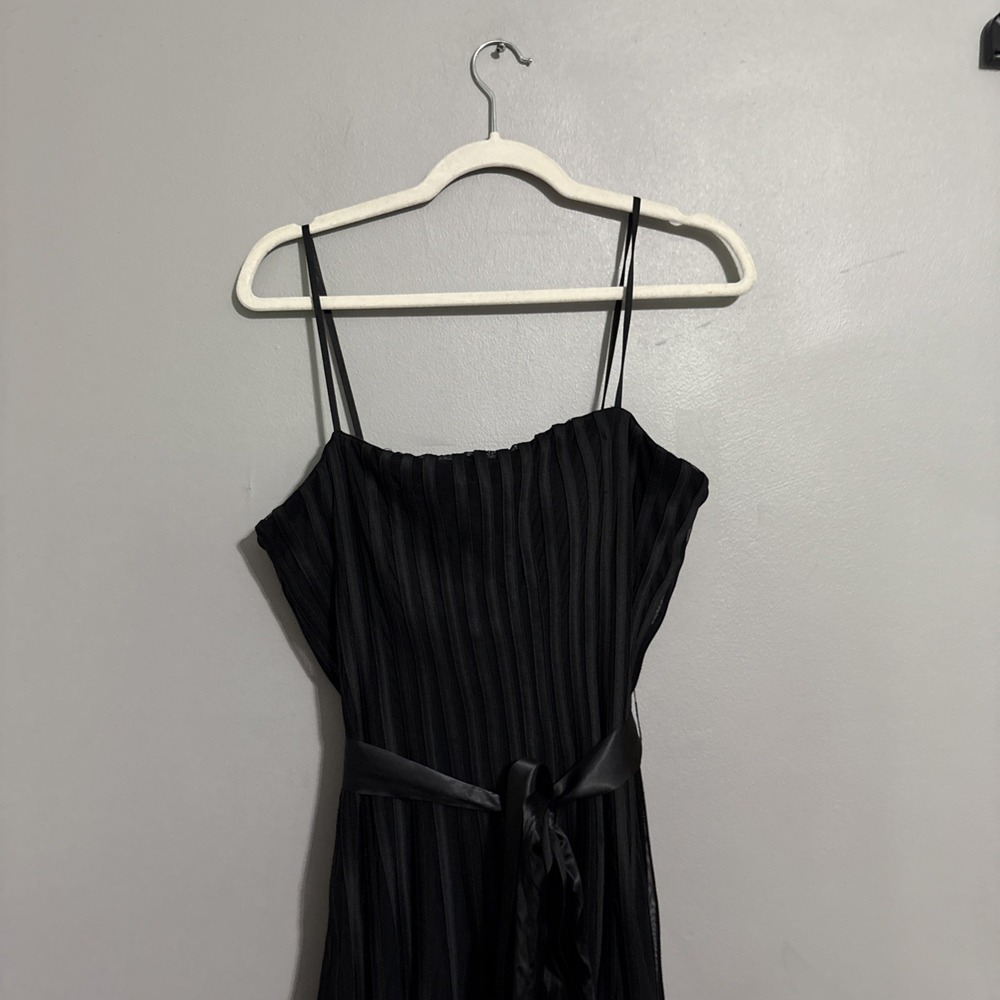 JS Collections Black‎ Tulle Striped Sleeveless Midi Holiday Party Dress Size 10 - Picture 2 of 13